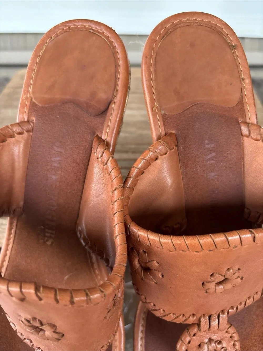 Jack Rogers Cognac Leather Wedge Thong Sandals Women’s 10